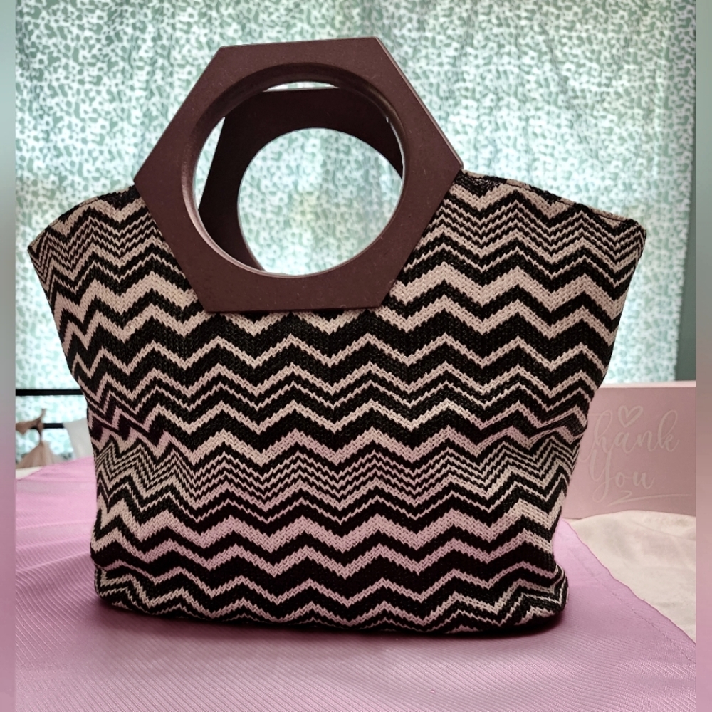 Chevron Patterned Black and White Tote Bag